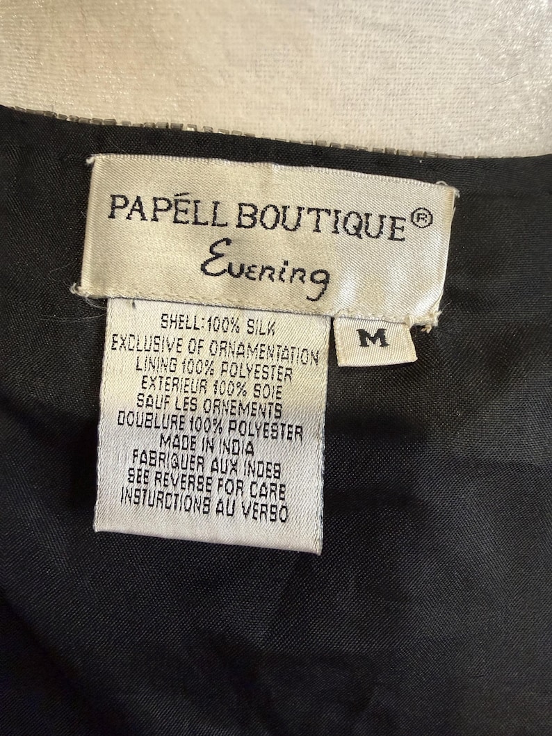 Vintage Adrianna Papell Beaded Silk Jacket – Black Silver Geometric - Size Medium image 3