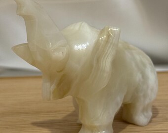 Hand-Carved White Onyx Elephant Figurine – Symbol of Luck & Prosperity