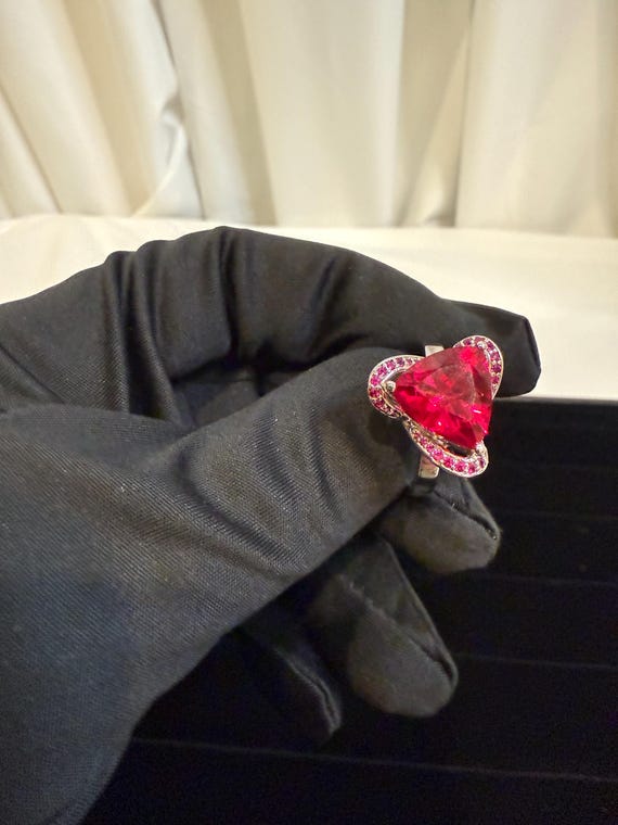 Judith Ripka Ruby Heart Ring: Silver Brass Band, … - image 1