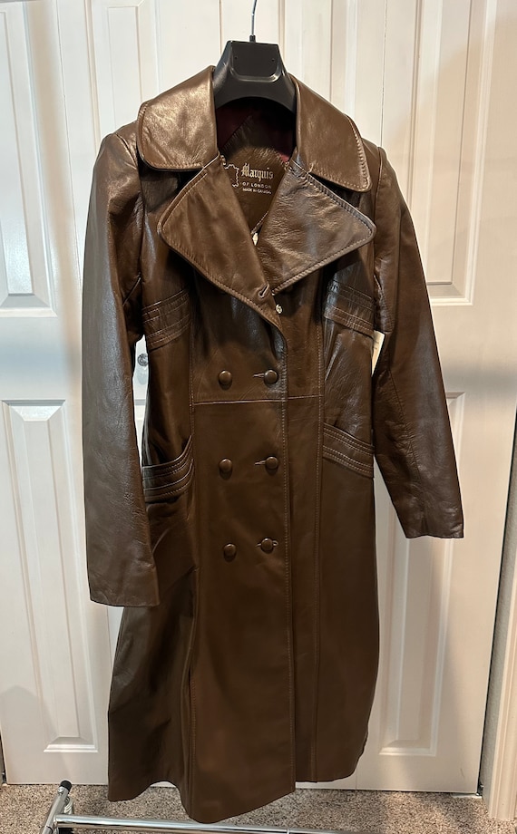 Women's Vintage Long Leather Peacoat M-L Marquis … - image 1