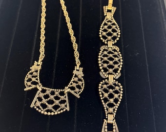 Bronze-Toned Necklace Bracelet Set: Mixed Metal, Adjustable Length