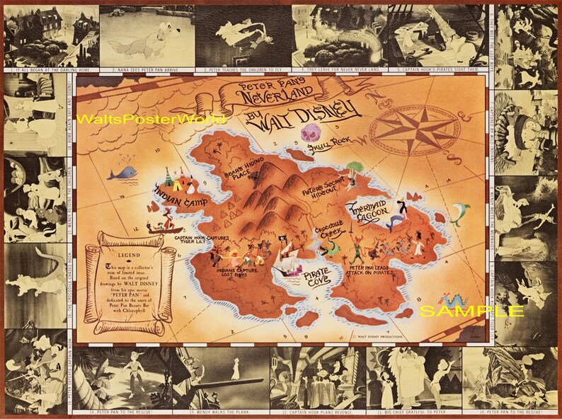 Peter Pan Map of Neverland Collector's Poster Print - Etsy