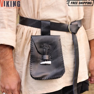 Ren Faire Medieval Pirate Belt, Viking Steampunk Leather Belt Bag, Renaissance Goth Larp Bag, Fantasy Vintage Cosplay Waist Mens Belt Pouch