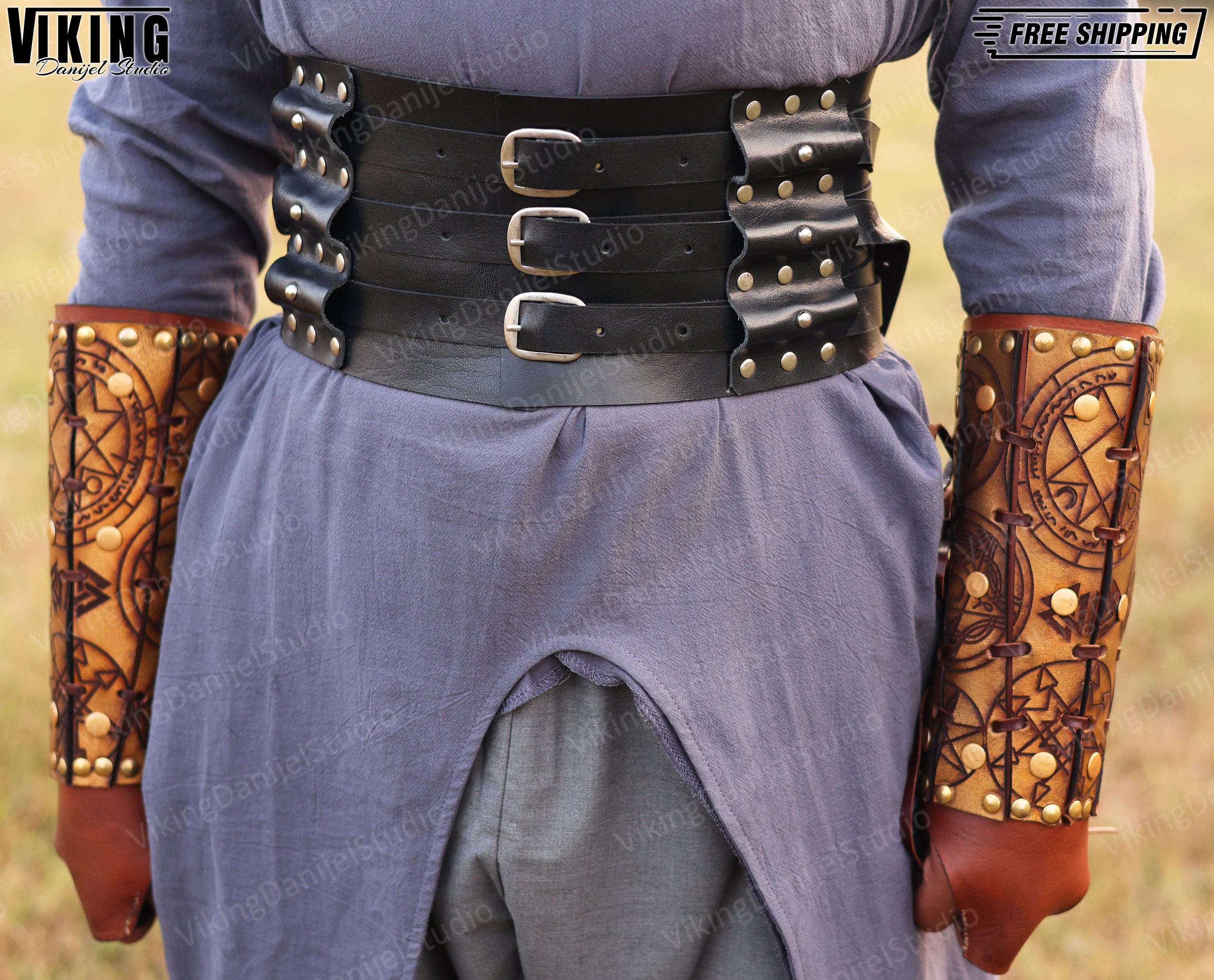 Viking Medieval Leather Belt, Renaissance Gothic Waist Wide  display picture 1