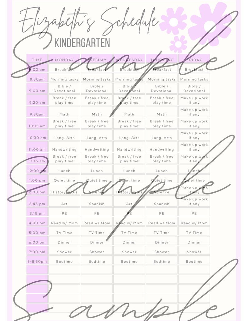 Handwritten Schedule Example Homeschool Weekly Schedule - Etsy