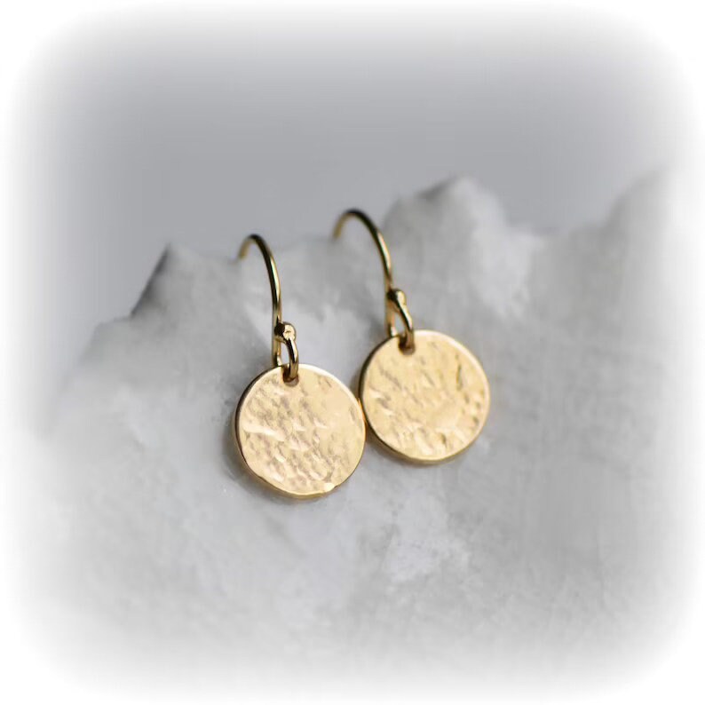 Hammered Gold Earrings, Small Gold Disc Earrings, Tiny Gold Dot