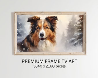 Australian Shepherd Frame TV Art Digital Download, Cute Australian Shepherd Dog Wall Art TV Screen Saver, aquarel artwork voor hondenliefhebber