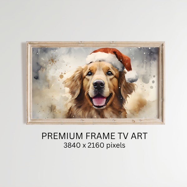 Golden Retriever Christmas Art for the Frame TV Digital Download, Cute Golden Retriever Art Work, Watercolor Dog Wall Art TV Screen Saver