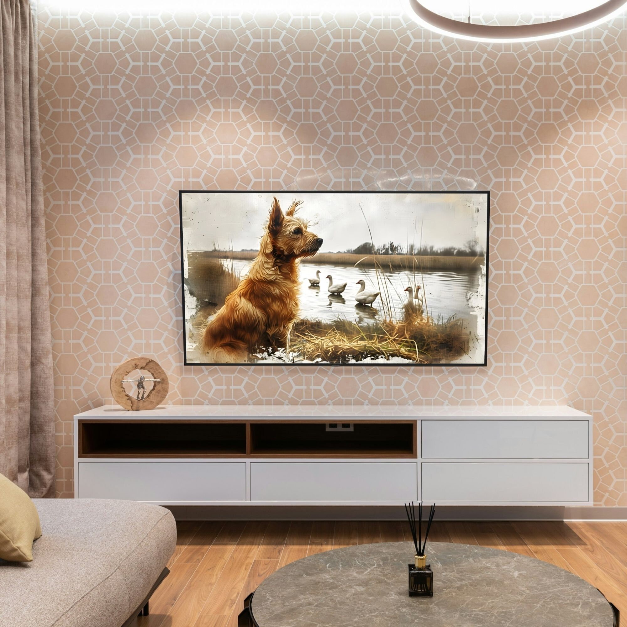 Rustic Dog and Ducks Scene Frame TV Art, Farm Animals Artwork Digital ...