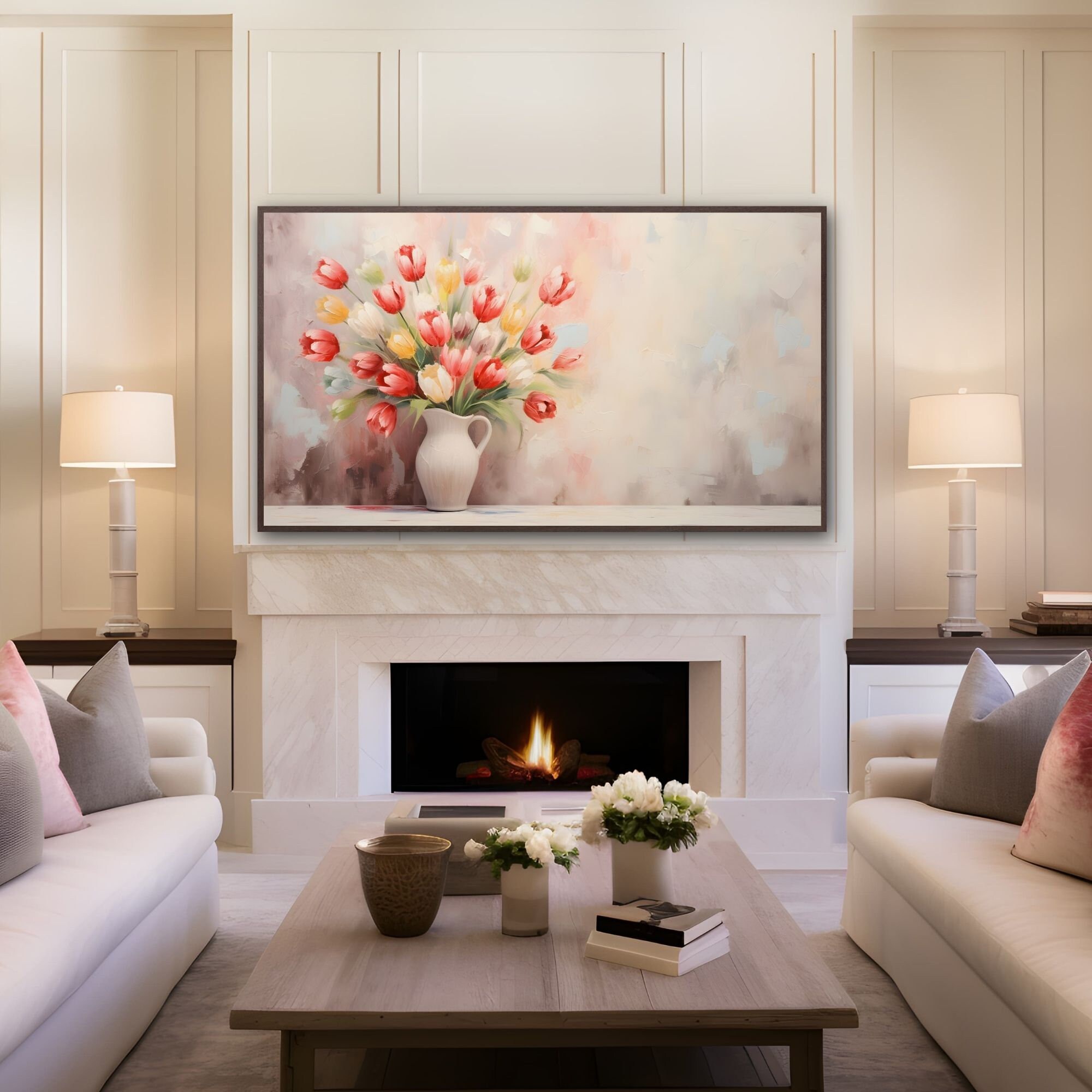 Colorful Tulips Bouquet Frame TV Art Spring, Floral Artwork for TV ...