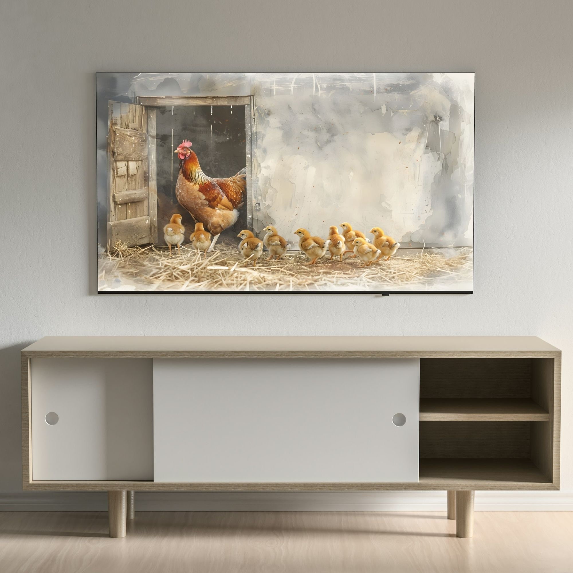 Rustic Chicken Coop Frame TV Art, Pastoral Landscape Artwork Digital ...