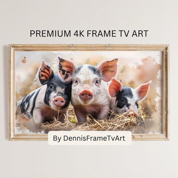 Cute Trio of Piglets Frame TV Art, Farm Scene with Pigs Picture Digital Download, Farmhouse Decor Frame TV Art Country, Farm Animal Artwork