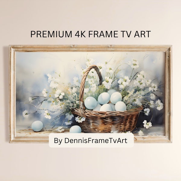 Pastel Easter Basket Frame TV Art, Farmhouse Easter Decor Instant Download, Light Blue Easter Eggs Artwork, Spring Samsung Frame TV Picture