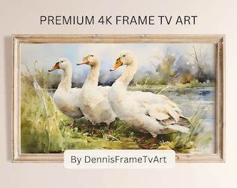 A Trio of Geese Frame TV Art Spring Farmhouse Decor, White Geese Artwork Instant Download, Watercolor Samsung Frame TV Art for Bird Lover