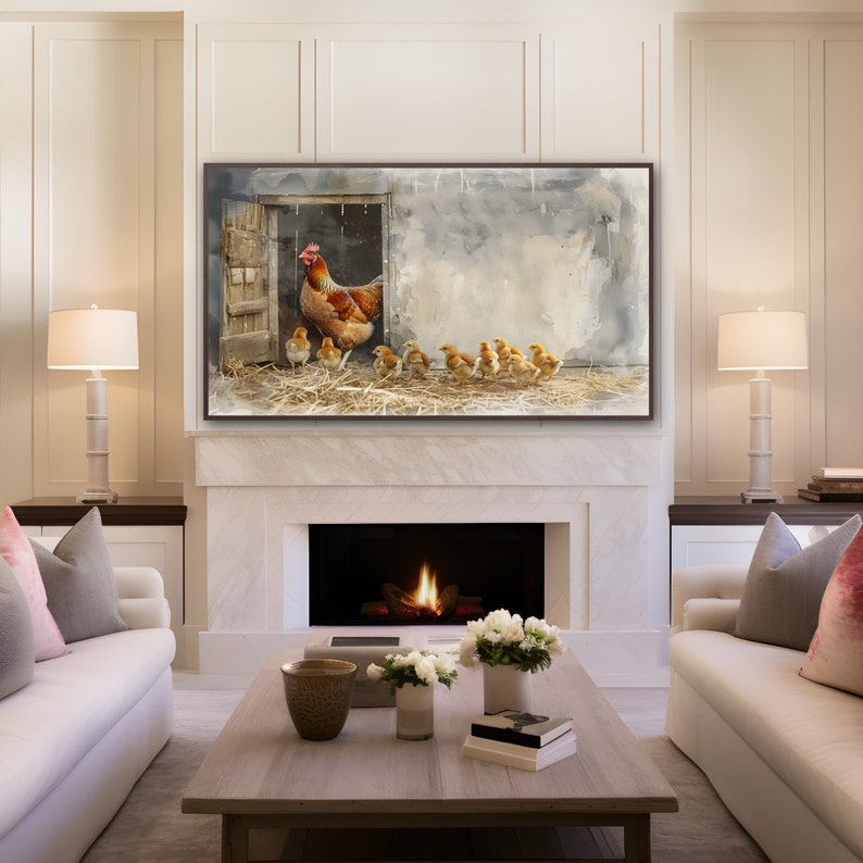 Rustic Chicken Coop Frame TV Art, Pastoral Landscape Artwork Digital ...