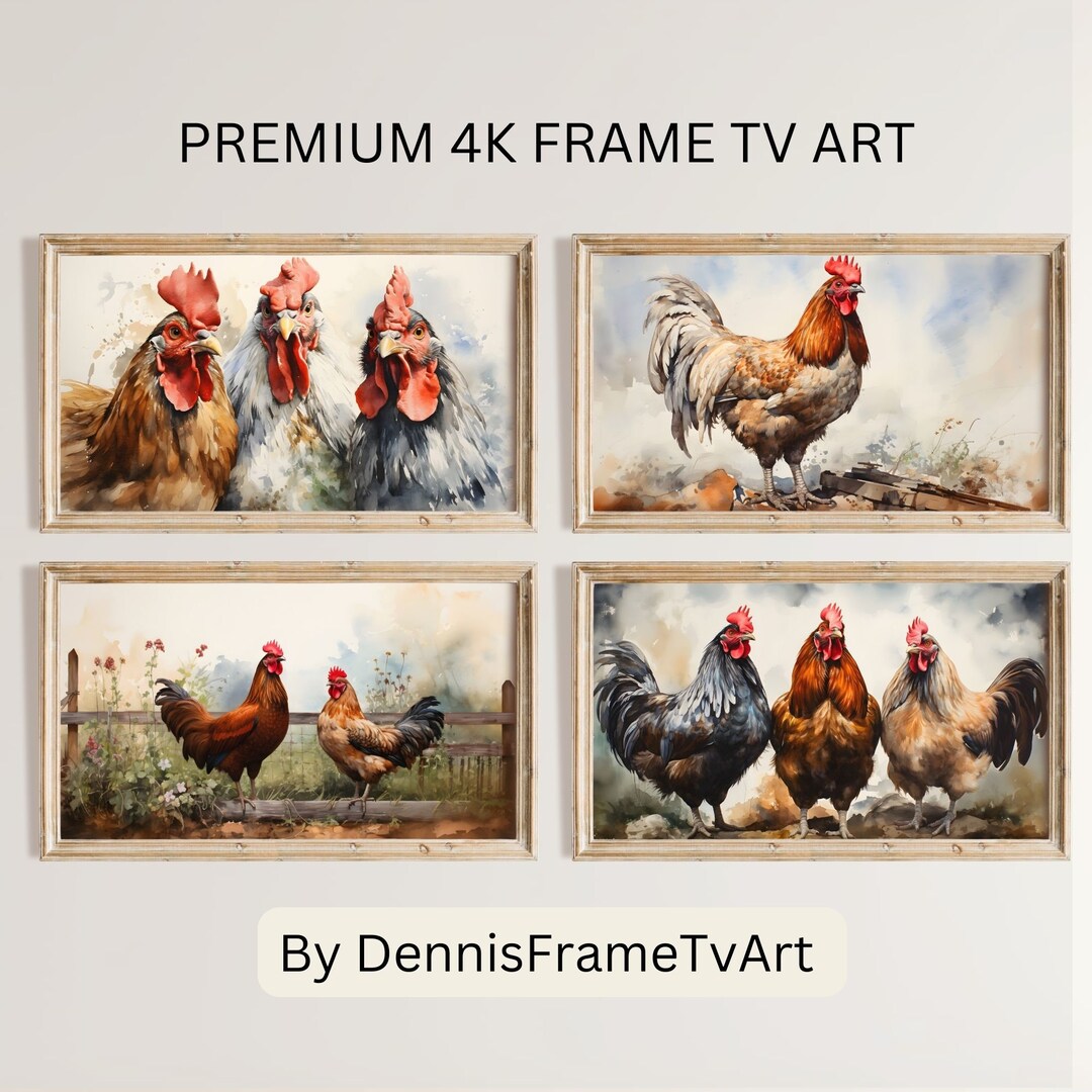 Cute Chickens Frame TV Art Set, Countryside Scenes With Farm Birds ...