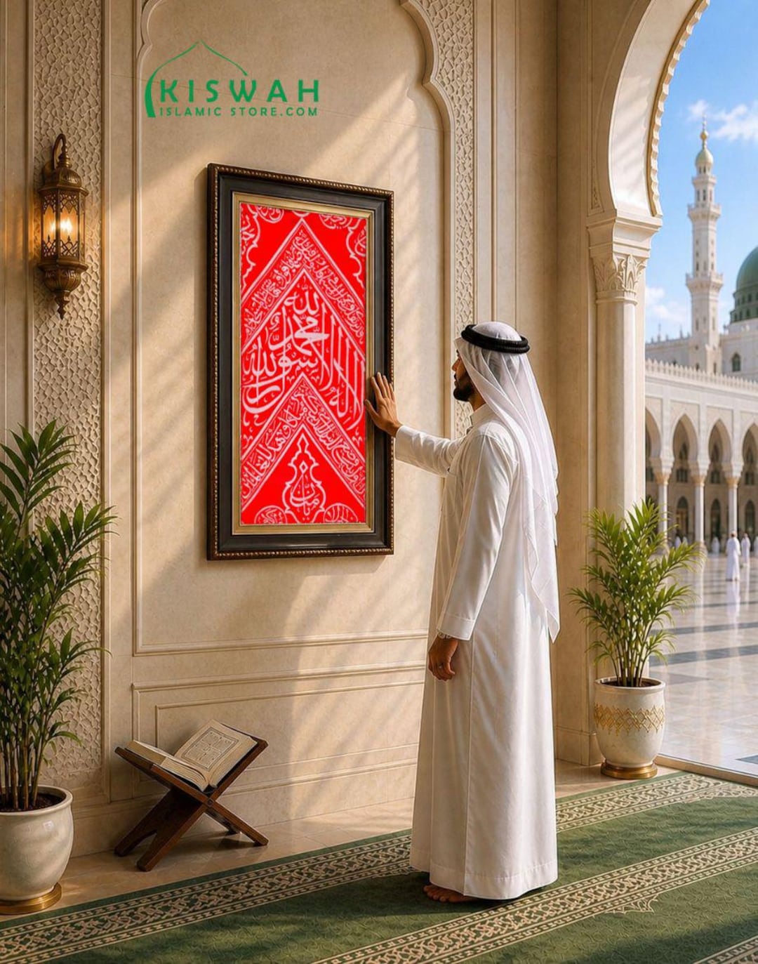 Red Inside Kaaba Kiswah Cloth 51x17cm | Certified Authentic Makkah