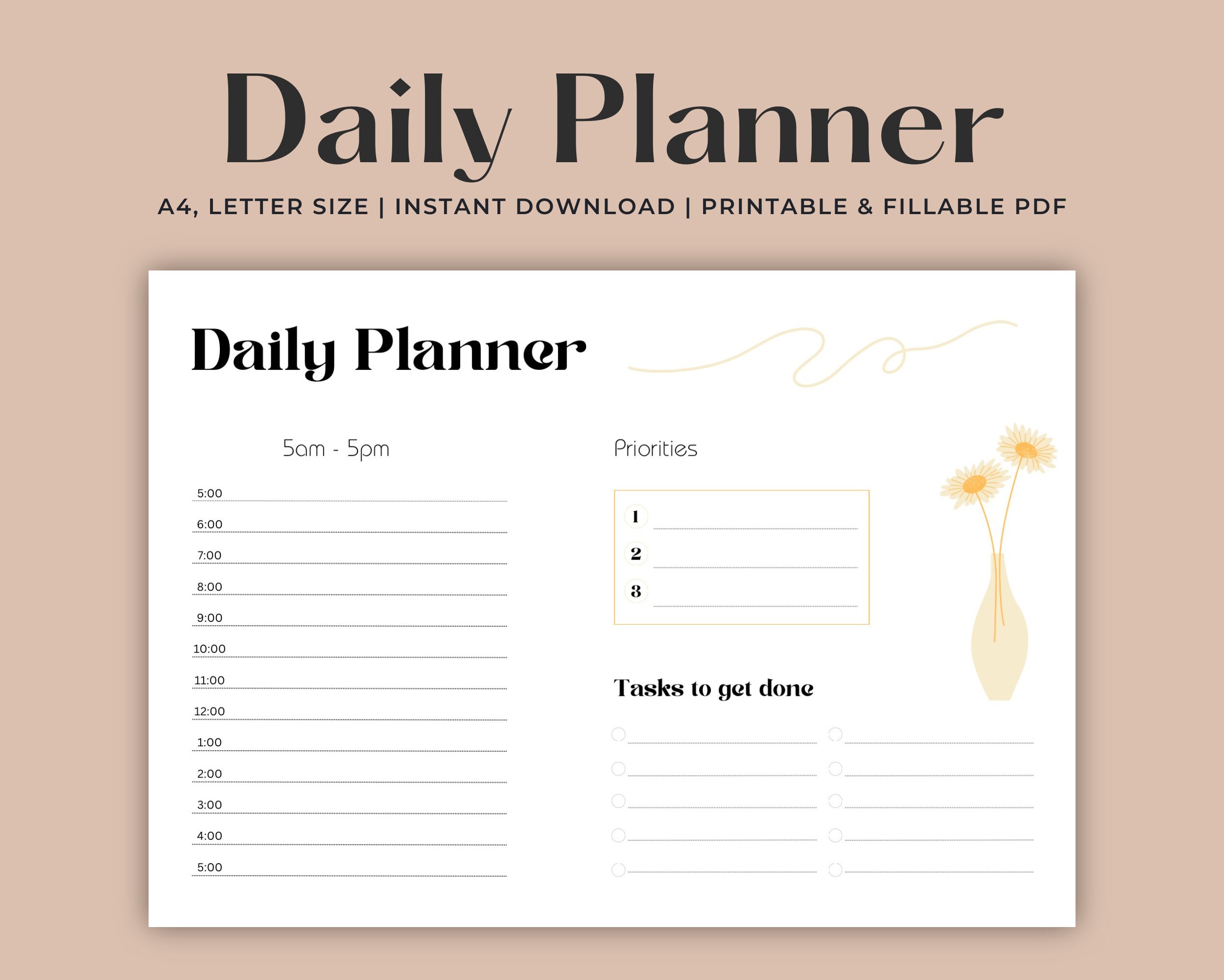 Minimal Daily Planner | A4, US Letter | Printable Pdf Download - Etsy