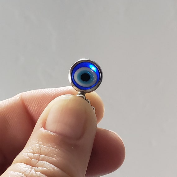 Braccialetto A Catena In Argento Sterling 925 Con Occhio Di Allah (Evil Eye) Blu - Lunghezza 7,5 Pollici