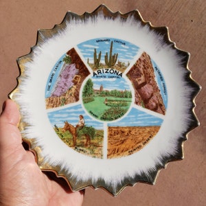 Mid century Arizona souvenir plate travel curios from Grand Canyon gifts for travelers Arizona gifts 1950s theme retro kitchen dishes
