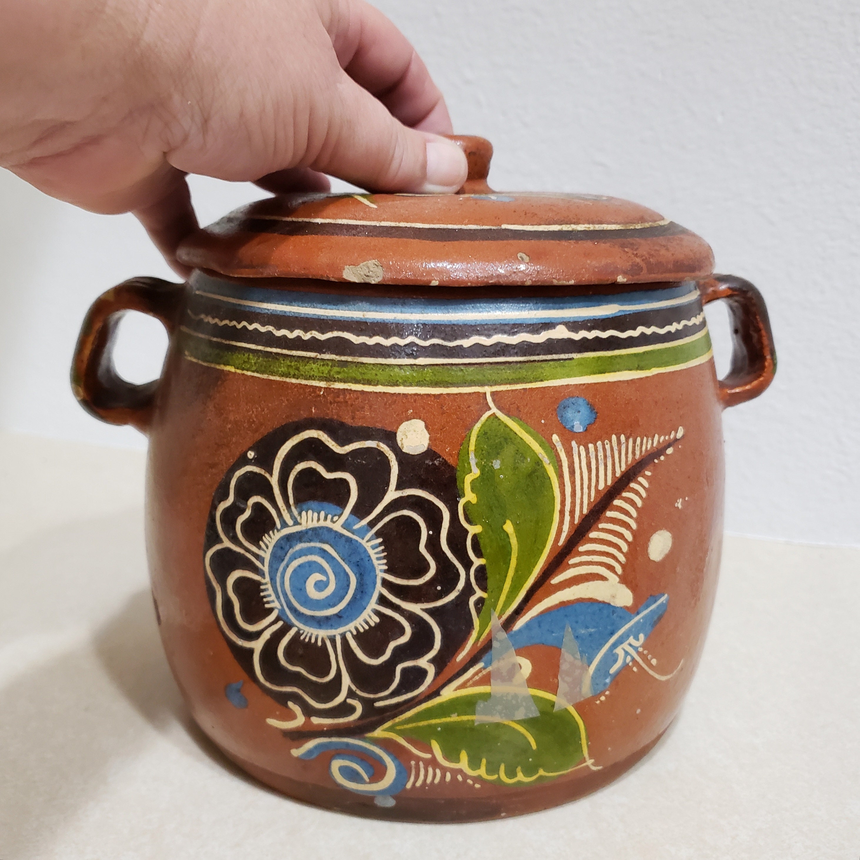 Olla de Barro Frijolera sin Plomo / Lead Free Clay Bean Pot with lid Small