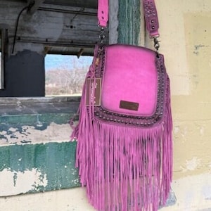 Wrangler Fringe bag, Western Cowgirl Purse, Pink Vintage Rodeo Bag, Gift For Her, Large Unique Bag, Southwestern Bag TheRoosterDenCoUSA
