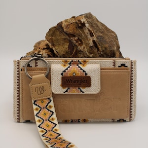 Cartera plegable con estampado azteca Wrangler, estilo vaquera occidental, color tostado