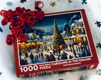 Caroling in the Square, Christmas, Holiday - 1000 piece puzzle - Ships free