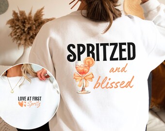 Love at First Spritz Bridal Shower Sweatshirt, Aperol Spritz Bachelorette Party Crewneck, Spritzed and Blissed, Italy Vacation Girls Trip
