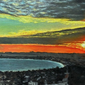 Roter Sonnenuntergang – Original-Ölgemälde auf Leinwand in einem einzigen Exemplar, zum Verschenken, als Landschaftsgemälde