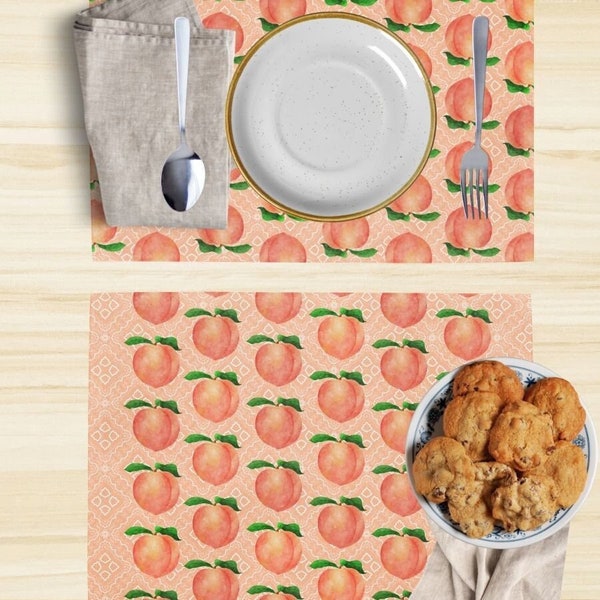 Summer Peaches Placemat Set of 4, Peach Decor, Peachy Aesthetic, Light Table Mats