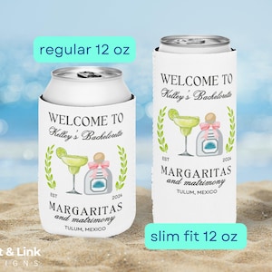 Custom Margaritas and Matrimony Bachelorette Can Cooler Party Favors, Personalized Beach Bachelorette Party Favor, Summer Bachelorette