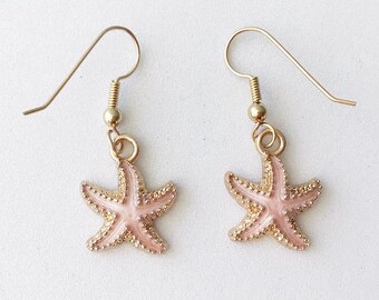 Pink Starfish Spring Summer Charm Gold Earrings Cute Gift Present 01