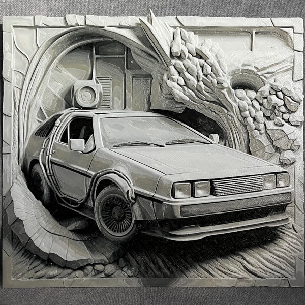 DeLorean DMC-12 Back to the Future  - 3D Filament Painting, obraz przestrzenny z efektem głębi, dekoracja