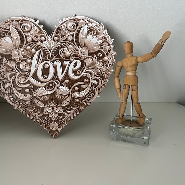 Serce z napisem Love - dekoracja na ścianę, prezent na Walentynki, 3D Filament Painting, obraz przestrzenny z efektem głębi, 2,6 mm grubości