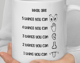 5 Senses Grounding Mindful Relaxation Exercise White glossy mug