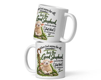 Good Shepherd Christian Mug | Funny Christian Sheep Cup| Jesus Faith Gift | Psalm 23 White glossy mug