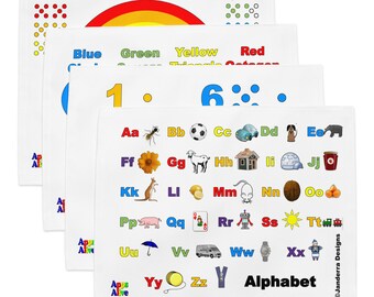 Kindergarten Placemat Set Alphabet, Numbers, Colours, Shapes, Number Bonds, Rainbow Facts, Prep, Grade 1