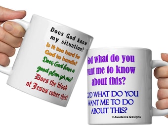 Questions for Hard Times for Christians White glossy mug