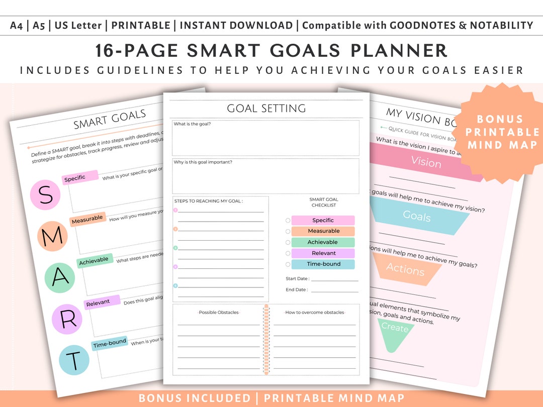 16-page SMART Goals Planner Plus Printable Mind Map Bonus Included ...