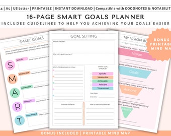 SMART Goal Printable Checklist and Worksheet Goal Planner, Therapy ...