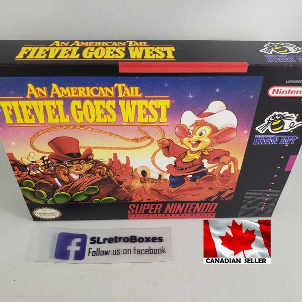 FIEVEL GOES WEST: An American Tail - SnES, Super Nintendo Replacement Custom Box Available With Insert Tray and PvC Protector