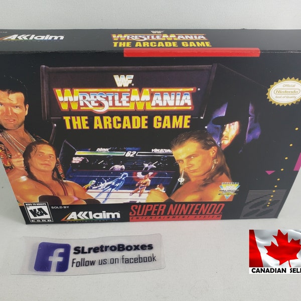 WWF WRESTLEMANIA The ARCADE Game - SnES, Super Nintendo Replacement Custom Box Available With Insert Tray and PvC Protector Wrestle Mania