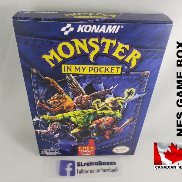 MONSTERS in My POCKET - NES, Nintendo Replacement Custom Box Available With Dust Cover and PvC Protector Konami