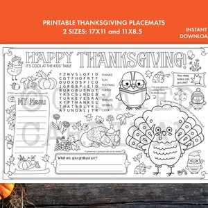 Thanksgiving Coloring Activity Placemat - Printable Placemat - Kids&#39; Table Activity