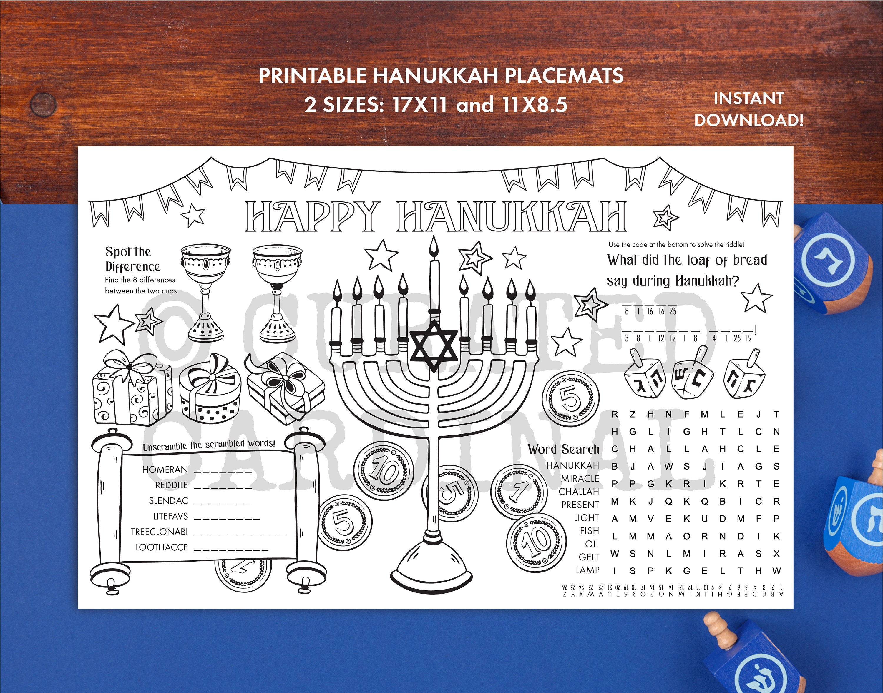 Hanukkah Coloring Activity Placemat - Printable Placemat - Kids'…