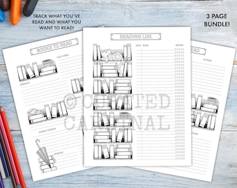 Book Tracker - Reading Log - 3 Page Bundle - Printable Journal Pages - Bullet Journal Tracker