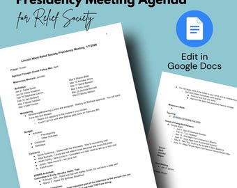 Relief Society Presidency Meeting Agenda