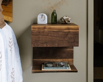 Floating Night Stand w/ Wireless Charger made from Black Walnut