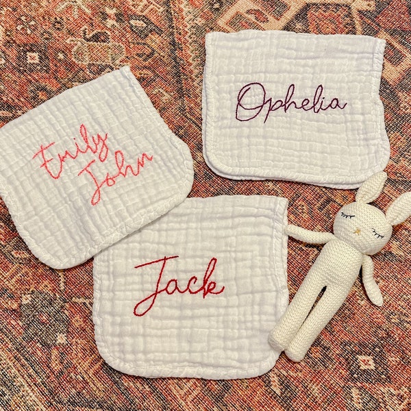 Personalized Hand Embroidery Muslin Burp Cloth